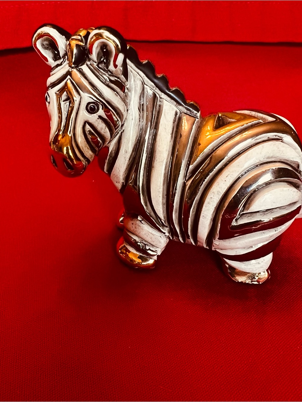 Metallic Zebra Figurine with Gold Accents
